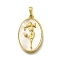 Brass Pave Shell Birth Flower Pendants, Oval Charms, Real 18K Gold Plated, Flower, 25x16x4~5mm, Hole: 4x6.5mm