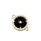 Natural Obsidian Connector Charms, Half Round Links, with Golden Brass Findings and Cubic Zirconia, Faceted, 18x13x5mm