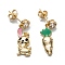 Asymmetrical Brass Micro Pave Cubic Zirconia Dangle Stud Earrings, with Enamel, Long-Lasting Plated, Rabbit & Carrot, Real 18K Gold Plated, 24~25mm, Pin: 0.8mm