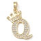 Rack Plating Brass Micro Pave Cubic Zirconia Pendants, Long-Lasting Plated, Lead Free & Cadmium Free, Real 18K Gold Plated, Letter Q, 22~24x12~22x2mm, Hole: 3x4mm