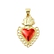 Brass Enamel Pendants, Cadmium Free & Nickel Free & Lead Free, Real 18K Gold Plated, Sacred Heart Charms, Red, 26x17.5x3mm, Hole: 5.5x3.5mm