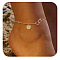 Brass Double Heart Link Flat Round Initial Charm Anklets for Women, Golden, Letter G, 9-1/8 inch(230mm)