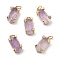 Faceted Natural Amethyst Pendants, Oval Charms with Brass Micro Pave Clear Cubic Zirconia Settings and Jump Rings, Real 18K Gold Plated, Cadmium Free & Lead Free, Rack Plating, Long-Lasting Plated, 16~16.5x7.5~8x7~7.5mm, Hole: 3.5mm