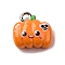 Halloween Theme Opaque Resin Charms, with Platinum Plated Iron Loops, Pumpkin, 12.5x13x6mm, Hole: 2mm