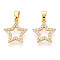 Brass Micro Pave Cubic Zirconia Charms, Cadmium Free & Lead Free, Star, Real 18K Gold Plated, 14x12.5x2.5mm, Hole: 5x2mm