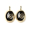 Natural Black Onyx(Dyed & Heated) Oval Pendants, Ion Plating(IP) Golden Plated Brass Vortex Charms, 24x14x6mm, Hole: 4.5x2.5mm