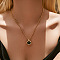 Brass Pave Black Cat Eye Pendant Necklaces for Women, Real 18K Gold Plated, Oval, 17.13 inch(43.5cm)