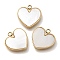 PVD Vacuum Plating 304 Stainless Steel Charms, with Pave Shell, Heart Charm, Real 18K Gold Plated, 14x12x2.5mm, Hole: 1.6mm