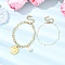 2Pcs 2 Styles 316 Surgical Stainless Steel Plastic Imitation Pearl Beads Link Bracelets & 304 Stainless Steel Charm Bracelets Set for Women, Flat Round, 6-7/8~7-1/4 inch(17.5~18.5cm), 1pc/style