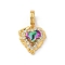 Brass Micro Pave Clear Cubic Zirconia European Dangle Charms, Colorful Glass Heart Large Hole Pendants, Real 18K Gold Plated, 25mm, Heart: 17x15.5x6mm, Hole: 4.5mm