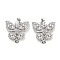 Brass with Cubic Zirconia Fold Over Clasps, Butterfly, Platinum,  26mm long, clasp: 10x8x5mm, butterfly: 19x23.5x6mm, pin: 1mm, pendant: 5.5x4.8mm