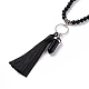 Natural Obsidian Bullet & Tassel Pendant Necklace with Mixed Gemstone Beaded Chains NJEW-E585-02A-3