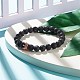 Natural Lava Rock Round Beaded Stretch Bracelet with Clear Cubic Zirconia Crown BJEW-JB07797-04-2