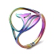 イオンプレーティング(ip) 304 ステンレススチールホエールテール調節可能な女性用リング  虹色  usサイズ6（16.5mm） RJEW-M149-01RC-3
