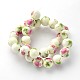 Flower Printed Round Handmade Porcelain Beads Strands PORC-M010-12mm-10-2