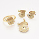 Ciondoli in ottone con zirconi cubici e orecchini a bottone e anelli regolabili set di gioielli SJEW-S043-04-1
