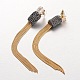 Fashionable Brass Tassel Polymer Clay Rhinestone Ear Studs X-EJEW-L149-01G-2