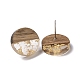 Resin & Walnut Wood Flat Round Stud Earrings with 304 Stainless Steel Pin for Women X-EJEW-N017-010B-02-2