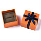 厚紙のジュエリーボックス  リング包装用  ちょう結びの正方形  ダークオレンジ  6.6x6.6x5.2cm CBOX-S022-002B-3