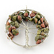 Tree of Life Natural Unakite Bead Brass Wire Wrapped Big Pendants G-S202-09-1