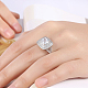 真鍮製キュービックジルコニアリング  結婚指輪  正方形  プラチナ  usサイズ8（18.1mm） RJEW-BB16779-8P-7