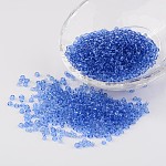 8/0 perles de rocaille en verre, transparent , ronde, bleu clair, 3mm, Trou: 1mm, environ 1097 pcs/50 g