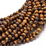 Natural Tiger Eye Round Bead Strands, Grade A, 8mm, Hole: 1mm, about 49pcs/strand, 16 inch