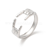 304 Stainless Steel Hands Open Cuff Rings for Women RJEW-L107-002P