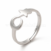 304 anello regolabile da donna con stella e luna in acciaio inossidabile RJEW-B027-15P