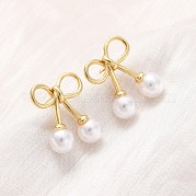 Серьги-гвоздики из вишневой латуни и АБС-пластика с жемчугом EJEW-U062-03G-01