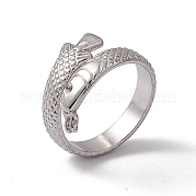304 Stainless Steel Ring Arowana Fish Wrap Open Cuff Ring for Women RJEW-C045-21P