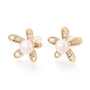 Цветок латуни микро проложить кубического циркония серьги стержня PEAR-N017-07H