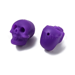 Perlas focales de silicona de halloween, cráneo, púrpura, 21x16x20mm, agujero: 2.5 mm