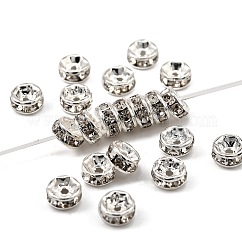 Abalorios de latón Diamante de imitación espaciador, aaa grado, brida recta, sin níquel, color plateado, rerondana plana, cristal, 5x2.5mm, agujero: 1 mm