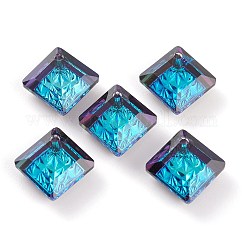 Pendentifs en strass en verre gaufré, style en relief anormal, losange, facette, bleu bermudes, longueur diagonale: 13mm, longueur de côté: 10 mm, 13x13x5mm, Trou: 1.2mm
