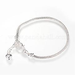 真鍮ヨーロッパスタイルのブレスレット作り  ニッケルフリー  鉄伸長チェーンを有する  銀  190x2.5mm