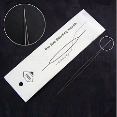 Agujas de abalorios de ojo grande de hierro, aguja de cuentas de semillas, Platino, 75x0.3mm