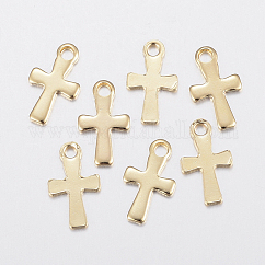 Dijes de cruz pequeños de acero inoxidable 304, real 18k chapado en oro, 12x7x1mm, agujero: 1.5 mm