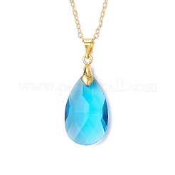 Стеклянный граненый кулон-слеза латунный кабель подвеска ожерелья для женщин NJEW-JN05298