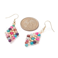 Серьги с ромбами из бусин из натуральных смешанных драгоценных камней&nbsp;EJEW-JE05264