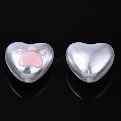 3dプリントABSプラスチックイミテーションパールビーズ  猫の足跡と心  ピンク  11x12x7mm  穴：1mm&nbsp;KY-S163-439