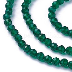 カット加工ガラスビーズ連売り  ラウンド  濃い緑  3~3.5mm  穴：0.5mm  約115~130個/連  14.5~16.1インチ（37~41cm）&nbsp;X-G-F619-09C-3mm