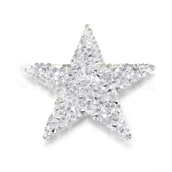 プラスチック衣服パッチ  樹脂ラインストーン付き  スター  銀  60x60x2.5mm&nbsp;FIND-WH0033-02G