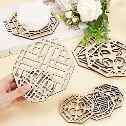 8 posavasos de madera tallada con forma octogonal de 4 estilos&nbsp;WOOD-FH0001-97