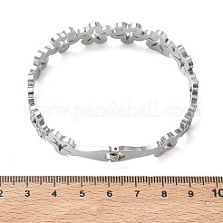 女性用、中空の花型304ステンレススチール製バングル  ラインストーン付きヒンジ式バングル  ステンレス鋼色  花  内径：1.93x2.32インチ（4.9x5.9cm）&nbsp;BJEW-A166-02P
