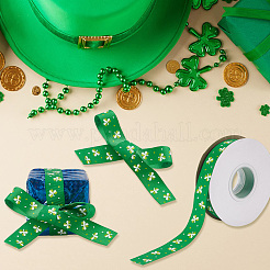 Rubans gros-grain imprimés en polyester avec trèfle pour la Saint-Patrick&nbsp;SRIB-WH0011-304A