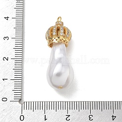 Pendentifs en laiton sertis de micro-pavés de zirconiums cubiques transparents et de perles d'imitation blanc crème&nbsp;KK-A300-13A-G