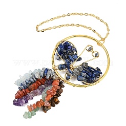 Подвеска в виде бабочки из латуни и натурального лазурита HJEW-Z007-04G-02