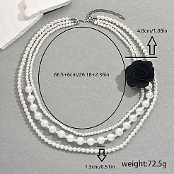 Элегантный пластиковый жемчуг многослойный бисер черный цветок кулон ожерелья для женщин вечеринка свадьба FP1505