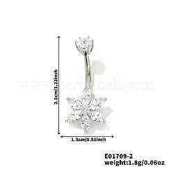 Кольца для пупка в форме изогнутой штанги из латуни с прозрачным кубическим цирконием и блестящим цветком для ежедневного ношения&nbsp;HB2528-2